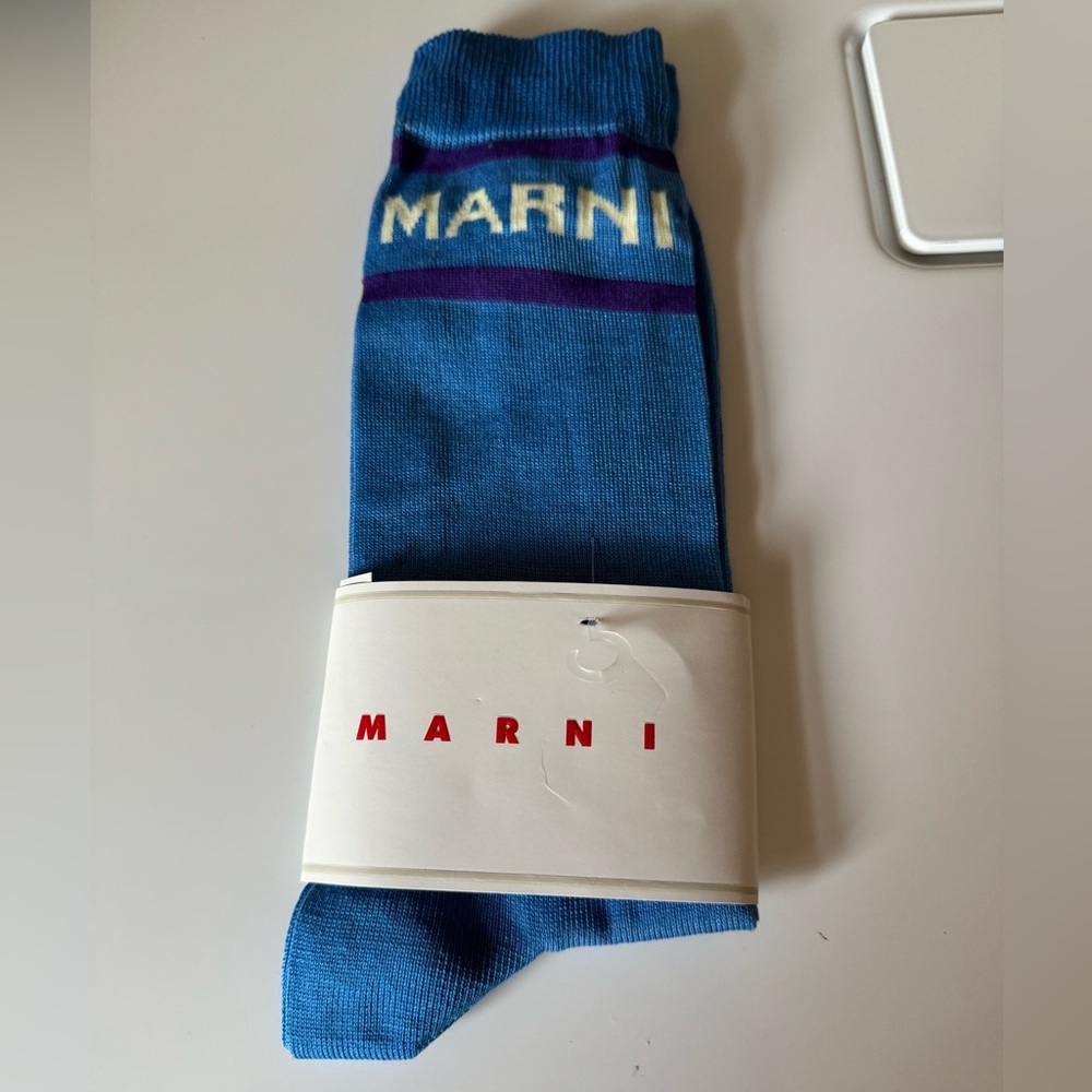 MARNI Blue Jacquard Socks Size Large, 44-45 IT NWT - Picture 1 of 4